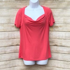 Ann Taylor Loft pink, drape necked blouse, medium